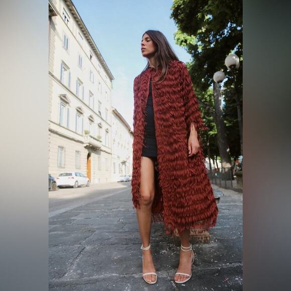 Zara COAT WITH FRINGING Size Medium - Picture 11 of 16